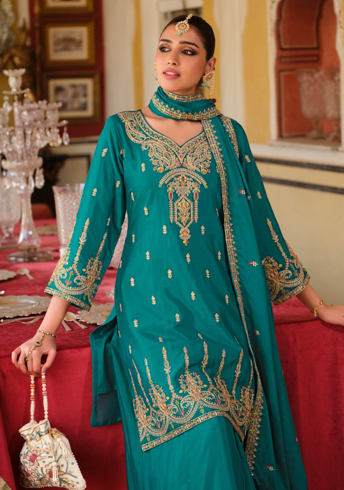 Front of a model standing wearing a Sharara